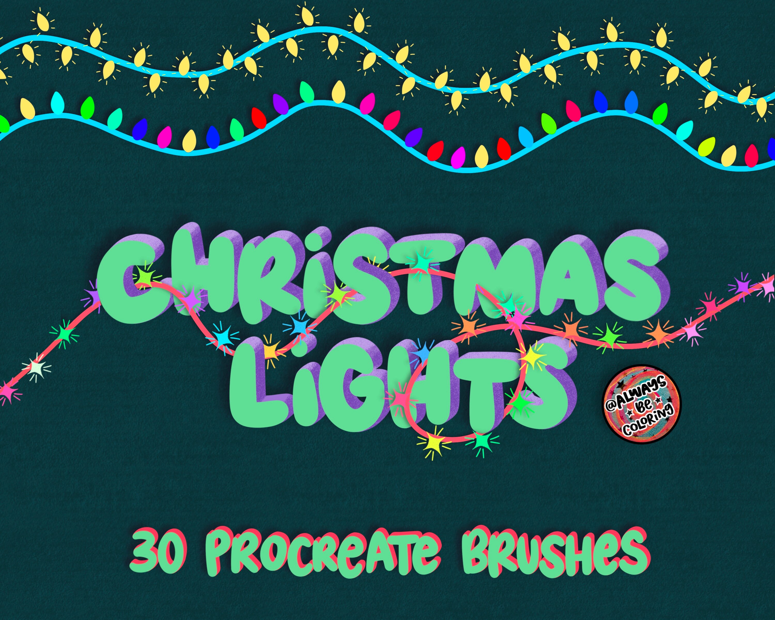 30 Multicolored Christmas Lights Procreate Brushes! Procreate Christmas ...