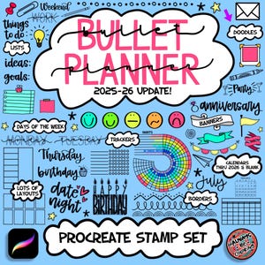 Over 225 Procreate Stamp Brushes with Bullet Planner & Calendar Stamps! Trackers, borders,Make DIY Planner Pages Stickers-print at home!