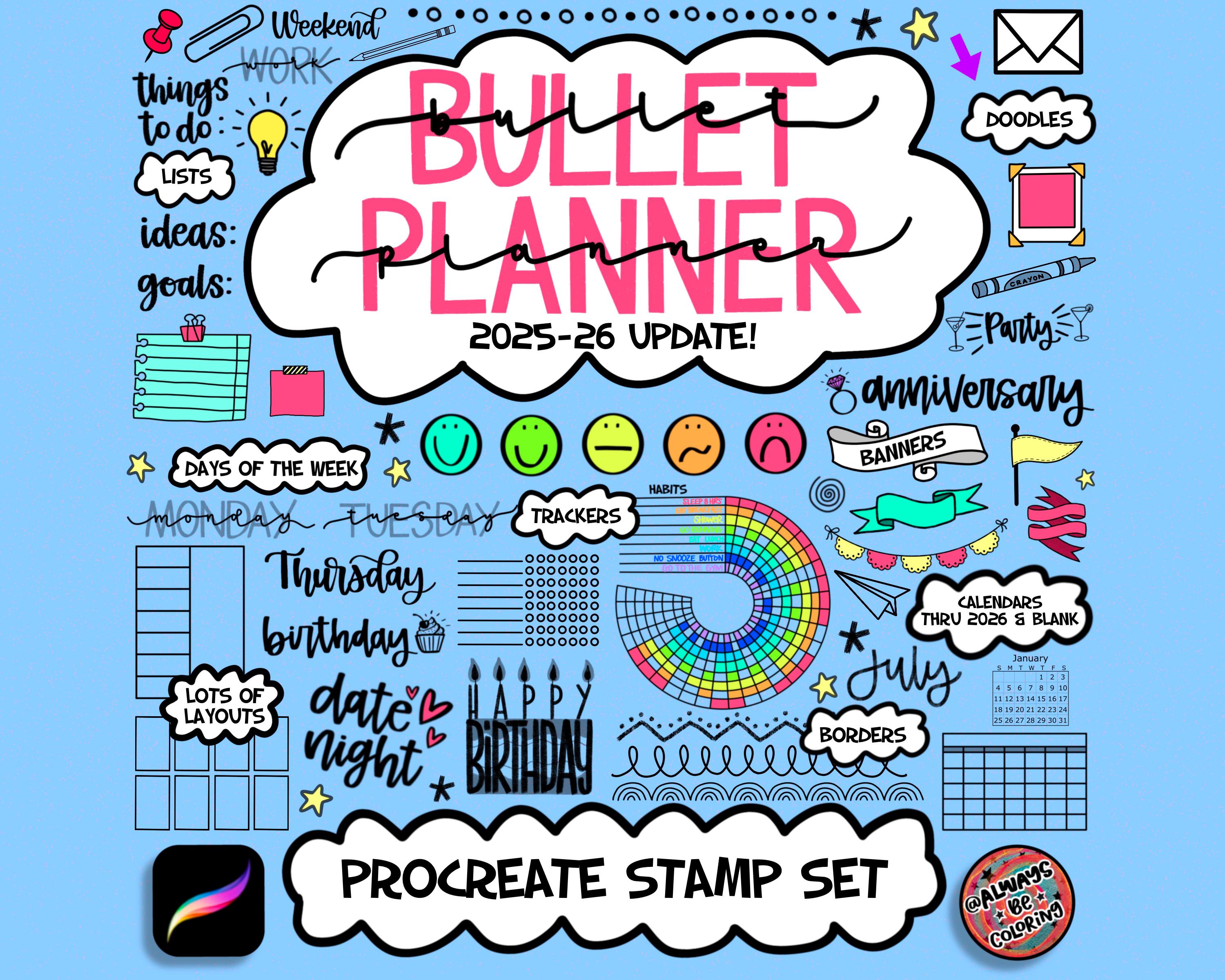 225+ Procreate Stamp Brushes for Bullet Journals, Calendars, Trackers & DIY Planner Stickers