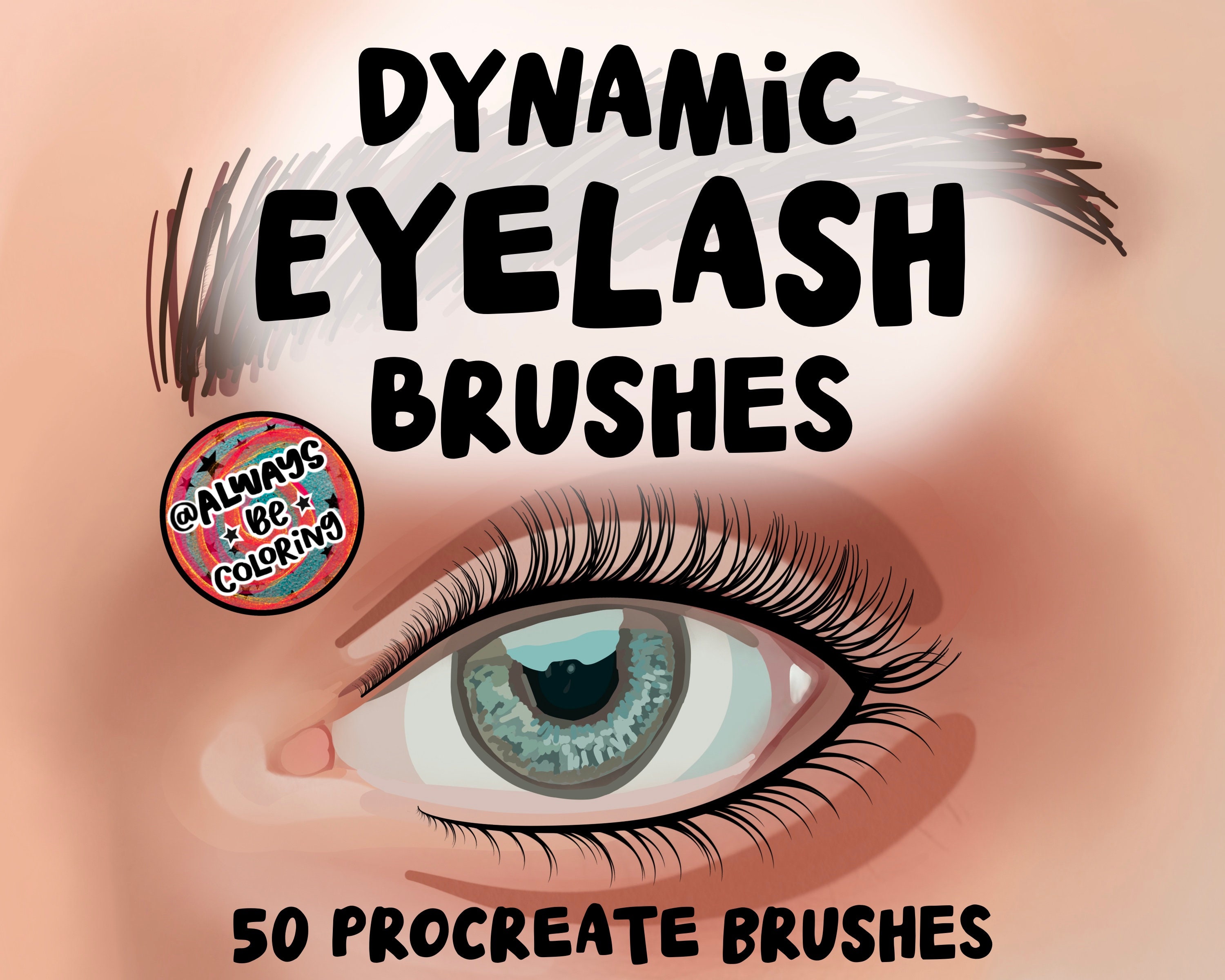 50 Dynamic Eyelash Procreate Brushes + Glitter Eyeshadow, Eyeliner & Skin Texture Set