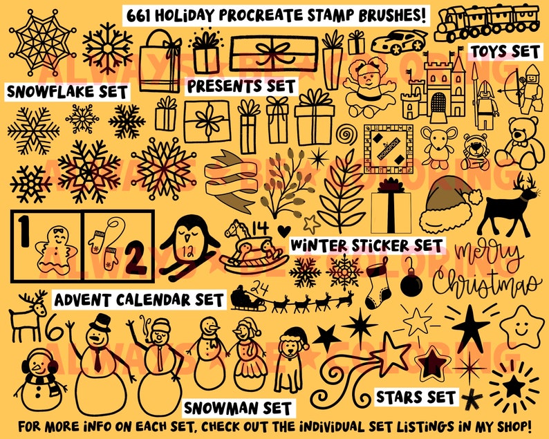 Procreate Huge Holiday Bundle Save 60%! 1005 Procreate Christmas Stamps ...