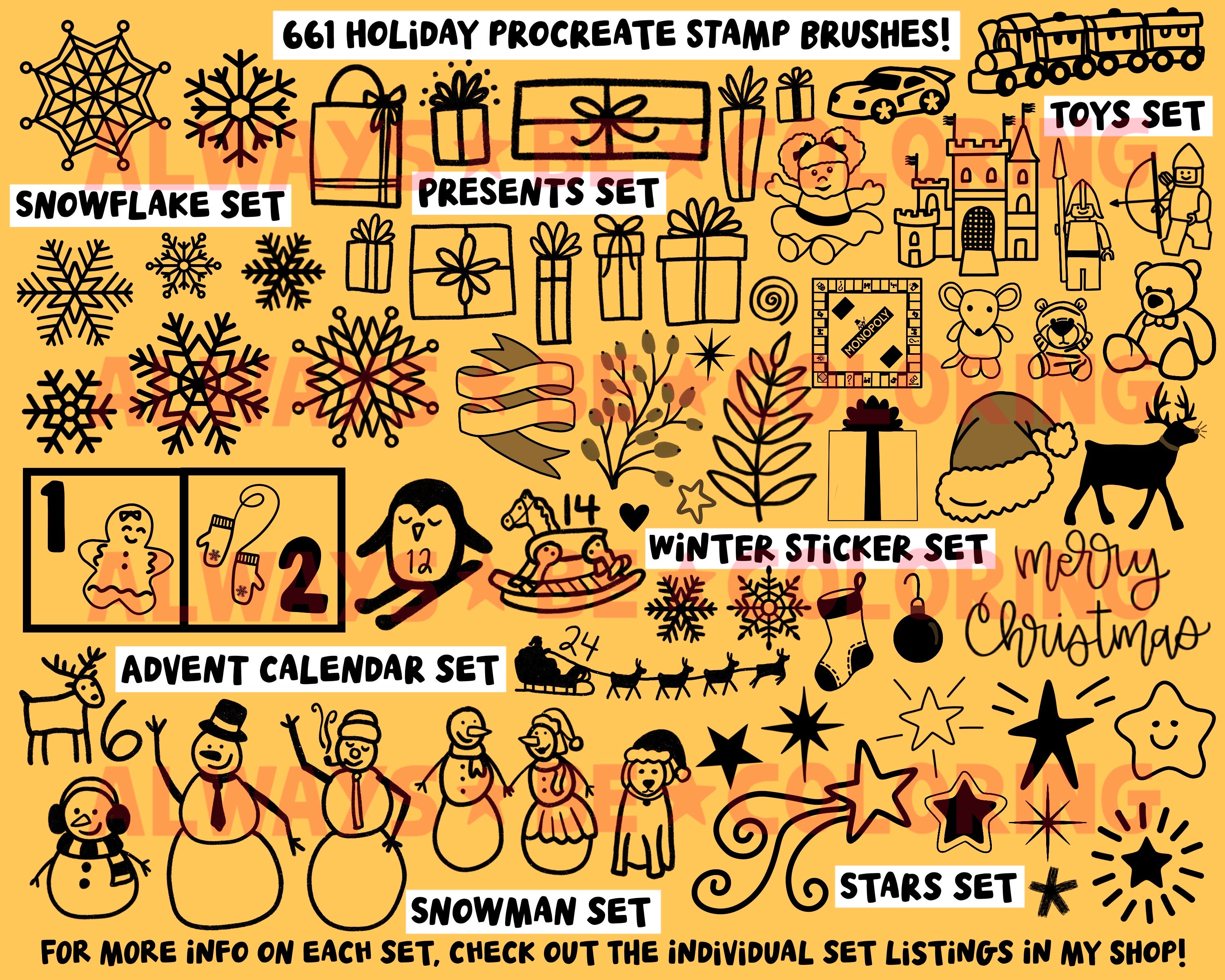 Procreate Huge Holiday Bundle Save 60%! 1005 Procreate Christmas Stamps ...