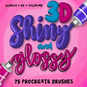 75 błyszczących, błyszczących pędzli 3D Procreate! Trójwymiarowy cyfrowy pędzel Procreate, zestaw pędzli do liternictwa, zestaw Procreate 3D, pędzel do liternictwa ręcznego