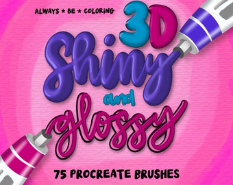 75 Shiny Glossy 3D Procreate Brushes! Three Dimensional Digital Procreate Brush,Lettering Brush Pack, Procreate 3D Set, Hand Lettering Brush