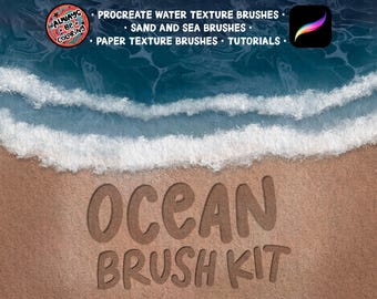 100 Procreate Ocean Brushes, Water Textures, Sand Texture Brushes, Paper Texture,Paint Brushes, Full Video Tutorial, Procreate Color Palette