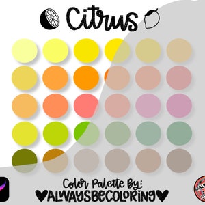 INSTANT DOWNLOAD! Custom Citrus Fruit Color Palette & PDF Color Swatches for Procreate on iPad Pro!  Inspired by Tombow Dual Brush Pens