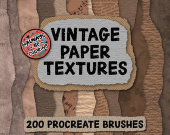 200 Realistic Procreate Vintage Paper Texture Brushes, 2 Procreate Color Palettes, PDF User Guide, Digital Collage, Illustrations, Scrapbook