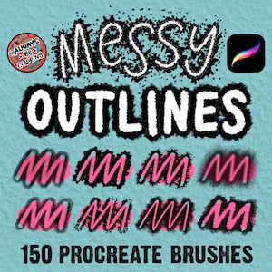 150 Procreate Messy Outline Brushes, Textured Lettering Brushes, Dual Color Brushes, for Inking, Lettering, Illustration, Logos, Stickers