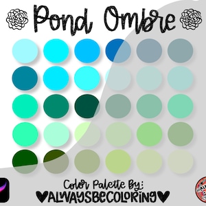 ¡DESCARGA INSTANTÁNEA! ¡Paleta Pond Ombré personalizada y muestras de color en PDF para la aplicación Procreate! Colores únicos y geniales para letras e ilustraciones