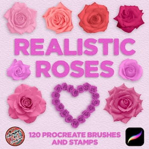 120 Procreate Realistische rozenstempels en penselen voor bruiloften, kaarten, knutselwerkjes, illustraties, 2 Procreate-kleurenpaletten, pdf-gebruikershandleiding