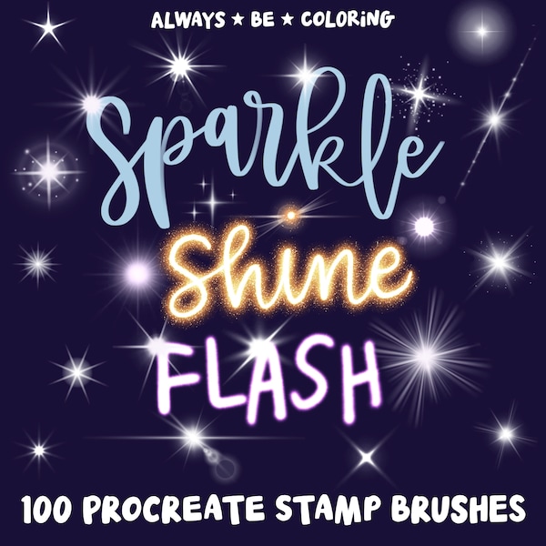 100 Procreate Sparkle Star Stamps and 5 Neon Lettering Brushes! Starburst stamps, camera flash, lens flare stamps! Sparkle Star Stamp Set