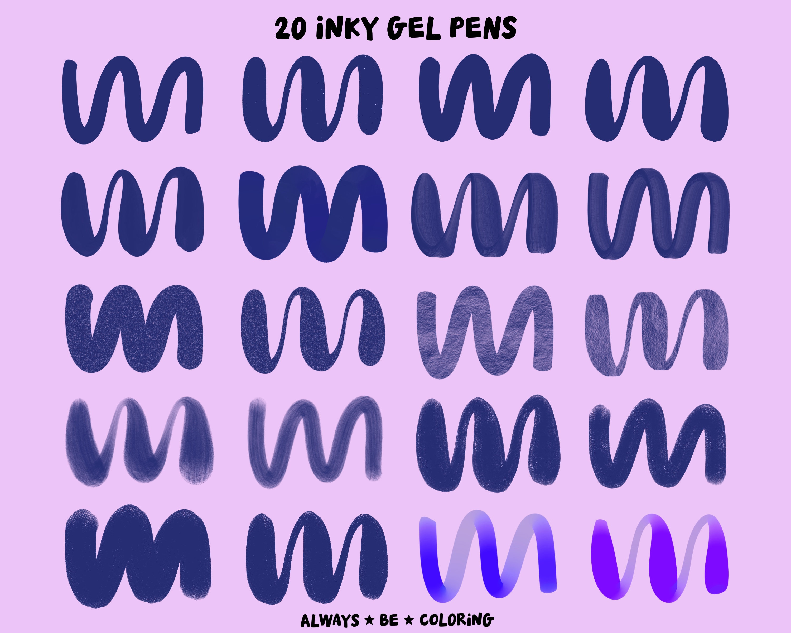 Gel Lettering 80 3D Procreate Gel Pen Brushes & Ink Gel Pen Brushes! Three ...