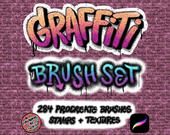 Procreate Graffiti Brush Bundle, Realistic Spray Paint Set, Drips & Doodles Stamps, Texture Brushes, Outline, Inline, Color Changing Brushes