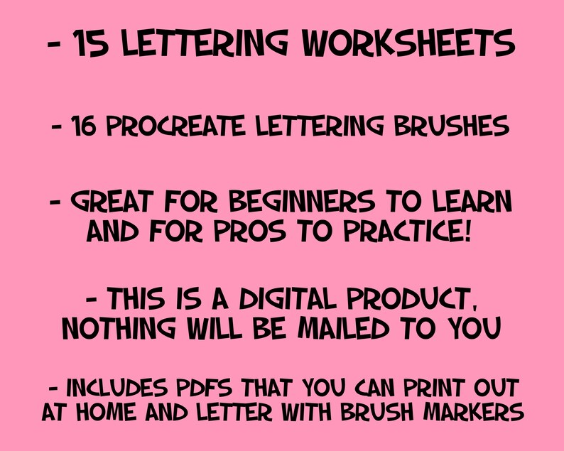 16 Procreate Brushes, 15 Lettering Practice Worksheets, Learn Brush Lettering, Modern Calligraphy, Lettering Workbook for Procreate or Print image 2