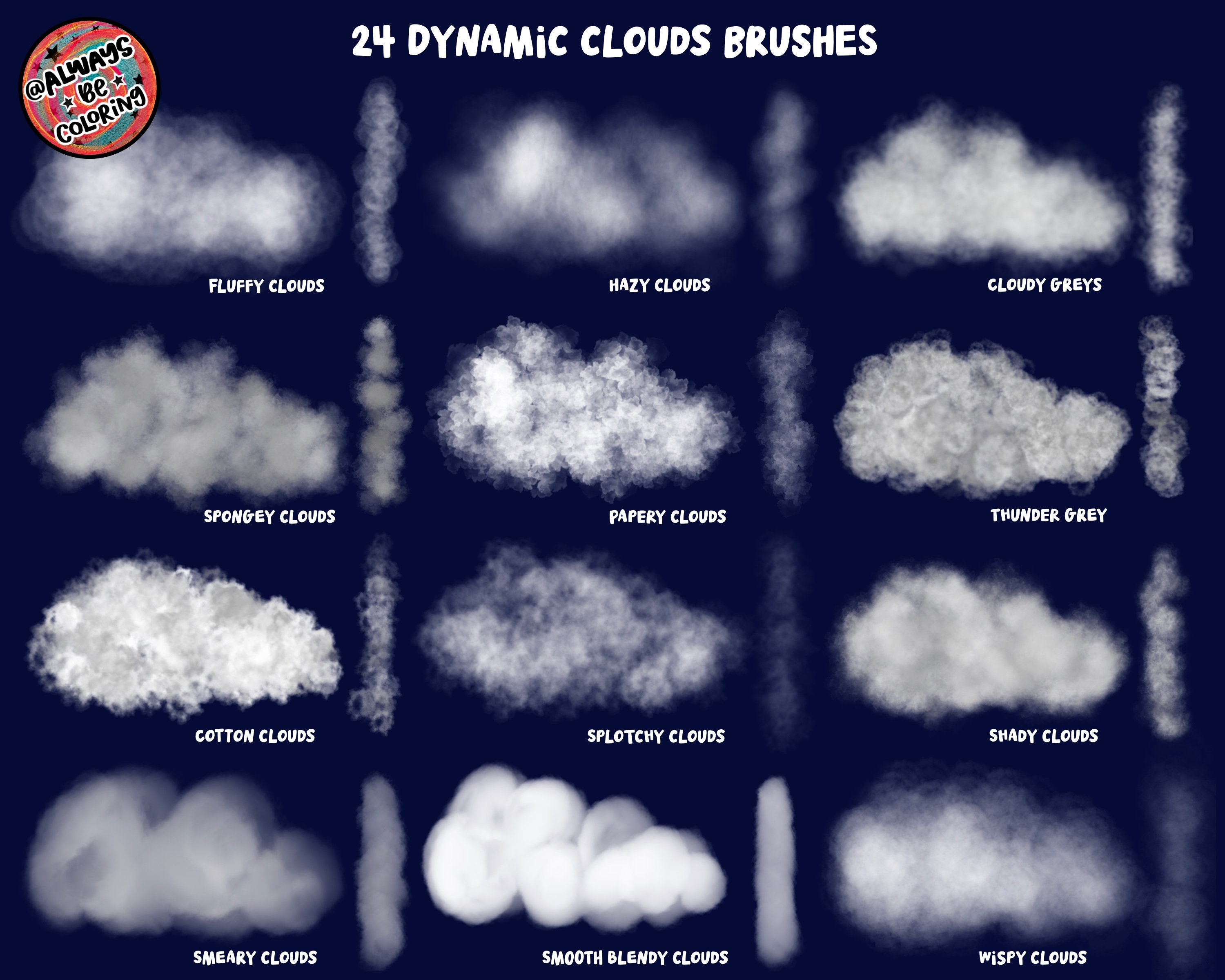 130 Realistic Procreate Clouds Stamps & Brushes! Lettering, Drawing ...
