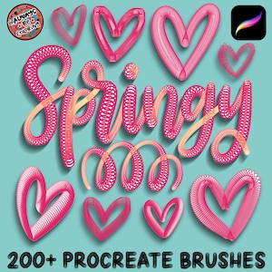 Over 200 Procreate Spring Lettering Brushes, Various Shapes & Rainbow Color Effects, Modern Calligraphy, Drawing, Digital Art, 3D Brush