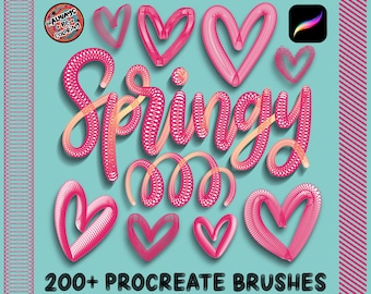 Over 200 Procreate Spring Lettering Brushes, Various Shapes & Rainbow Color Effects, Modern Calligraphy, Drawing, Digital Art, 3D Brush