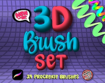 24 Awesome 3D Procreate Brushes for Lettering, Illustration! Unique Three Dimensional Digital Brushes, Texture Brushes, Lettering Brushes