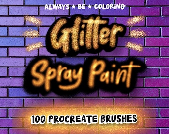 100 Procreate Glitter Spray Paint Brushes, rainbow and color changing glitter brushes, brick, wood Textures, procreate lettering brush set