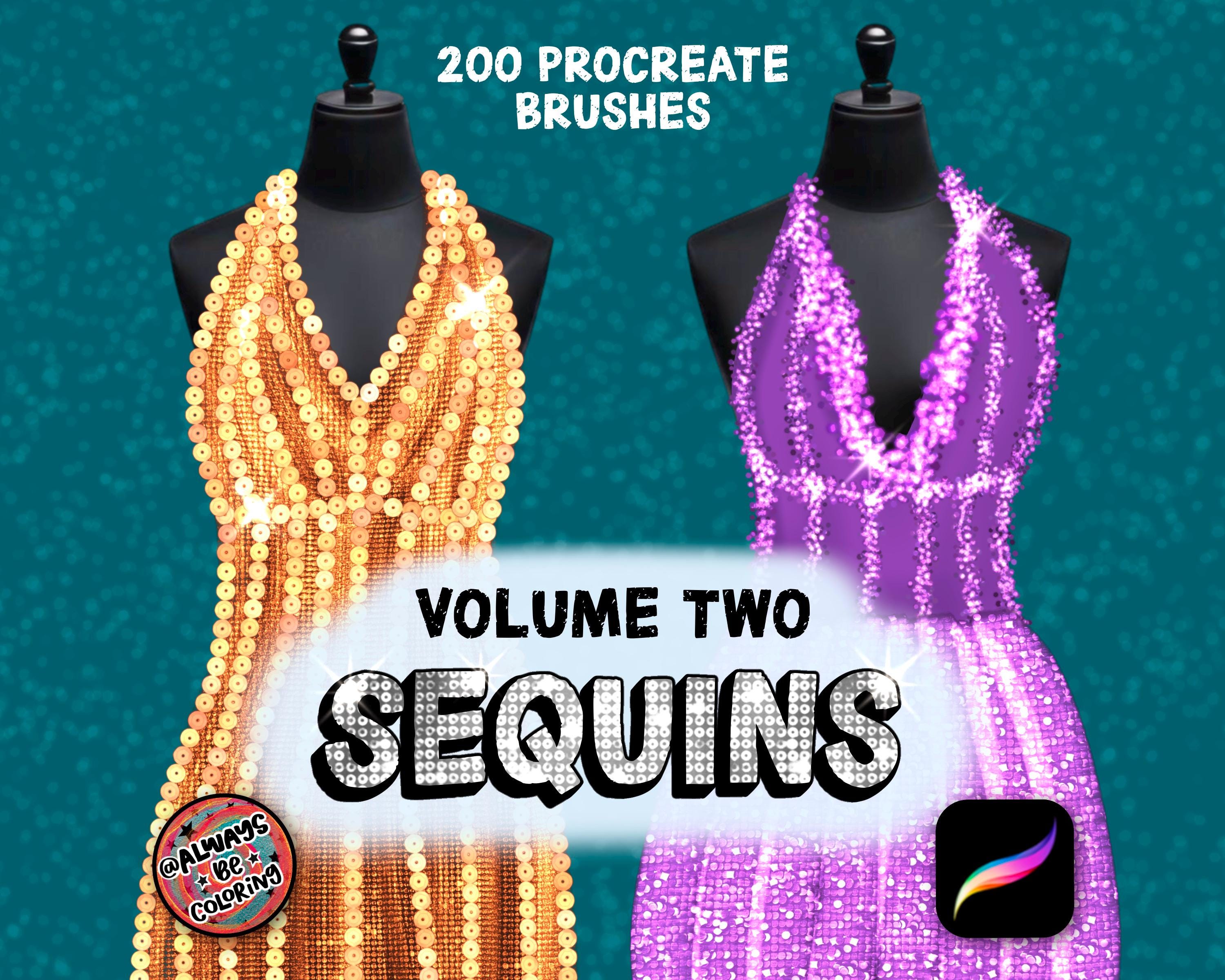 206 Procreate Sequins & Metallic Glitter Brush Set with 2 Color Palettes + Texture Guide