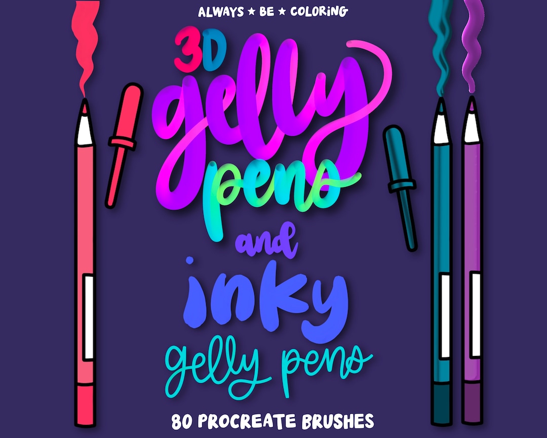 Gel Lettering 80 3D Procreate Gel Pen Brushes & Ink Gel Pen Brushes! Three ...