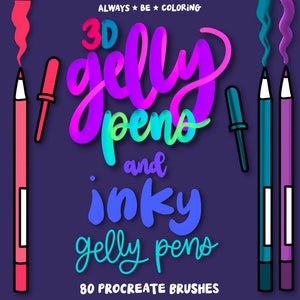 80 3D Procreate Gel Pen Brushes & Ink Gel Pen Brushes! Trójwymiarowy cyfrowy pędzel Procreate, zestaw pędzli do literowania, zestaw Procreate 3D