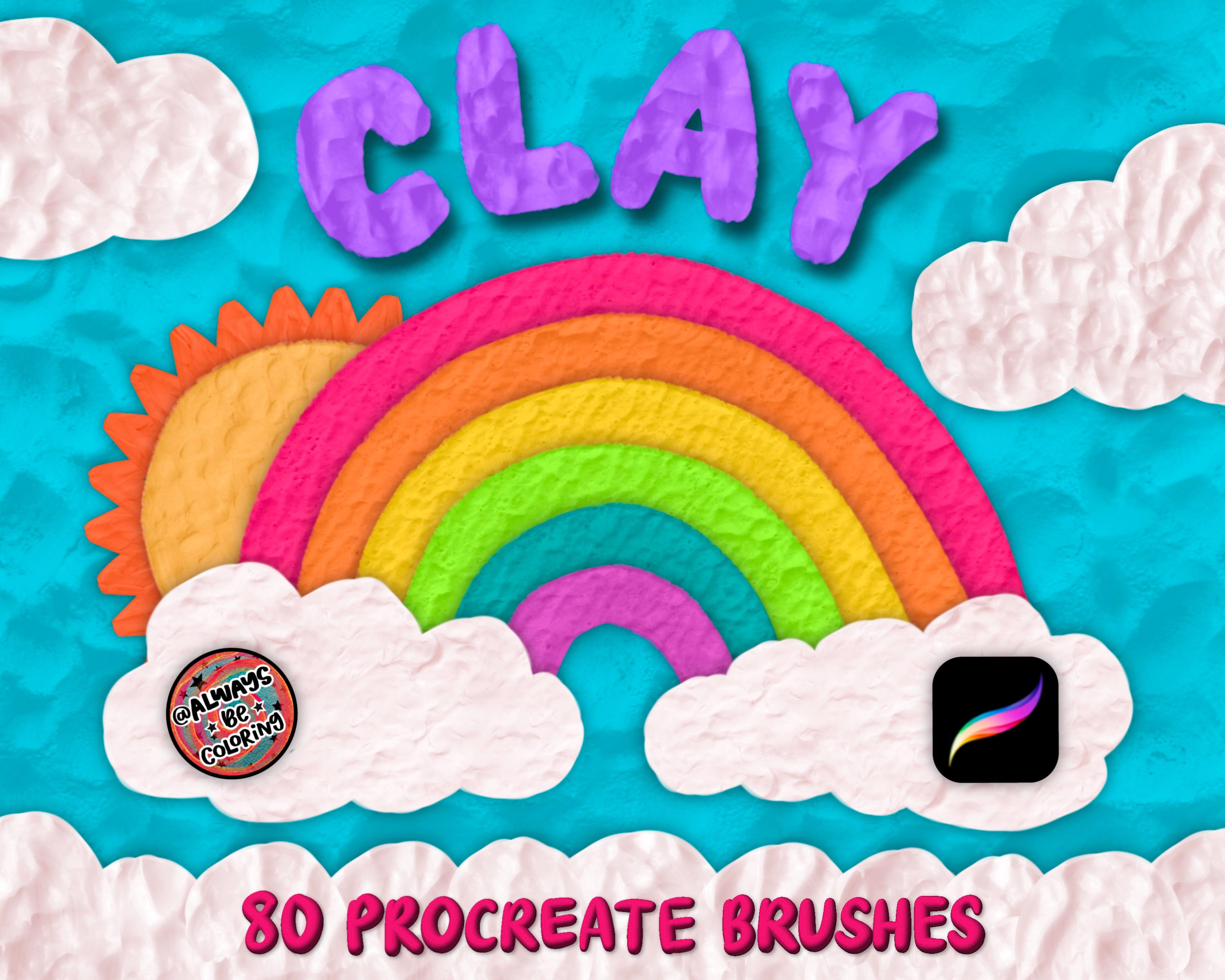 80 Procreate Clay Texture Brushes for Lettering & Illustration + 3D Plasticine Effects, Color Palettes & Guide