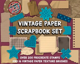Over 200 Procreate Vintage Paper and Scrapbook Stamps, plus 16 High Quality Vintage Paper Texture Brushes, Digital Collage, Illustrations