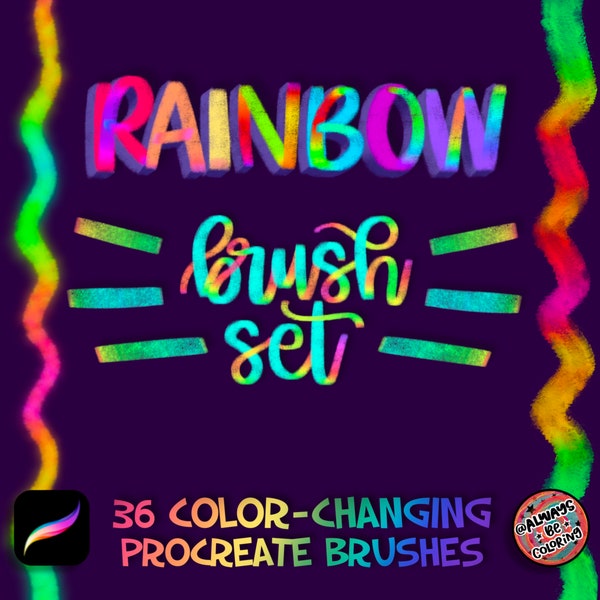 36 Rainbow Color-Changing Procreate Brushes for Lettering, Illustration. With Free Procreate Color Palette! Procreate lettering brush set