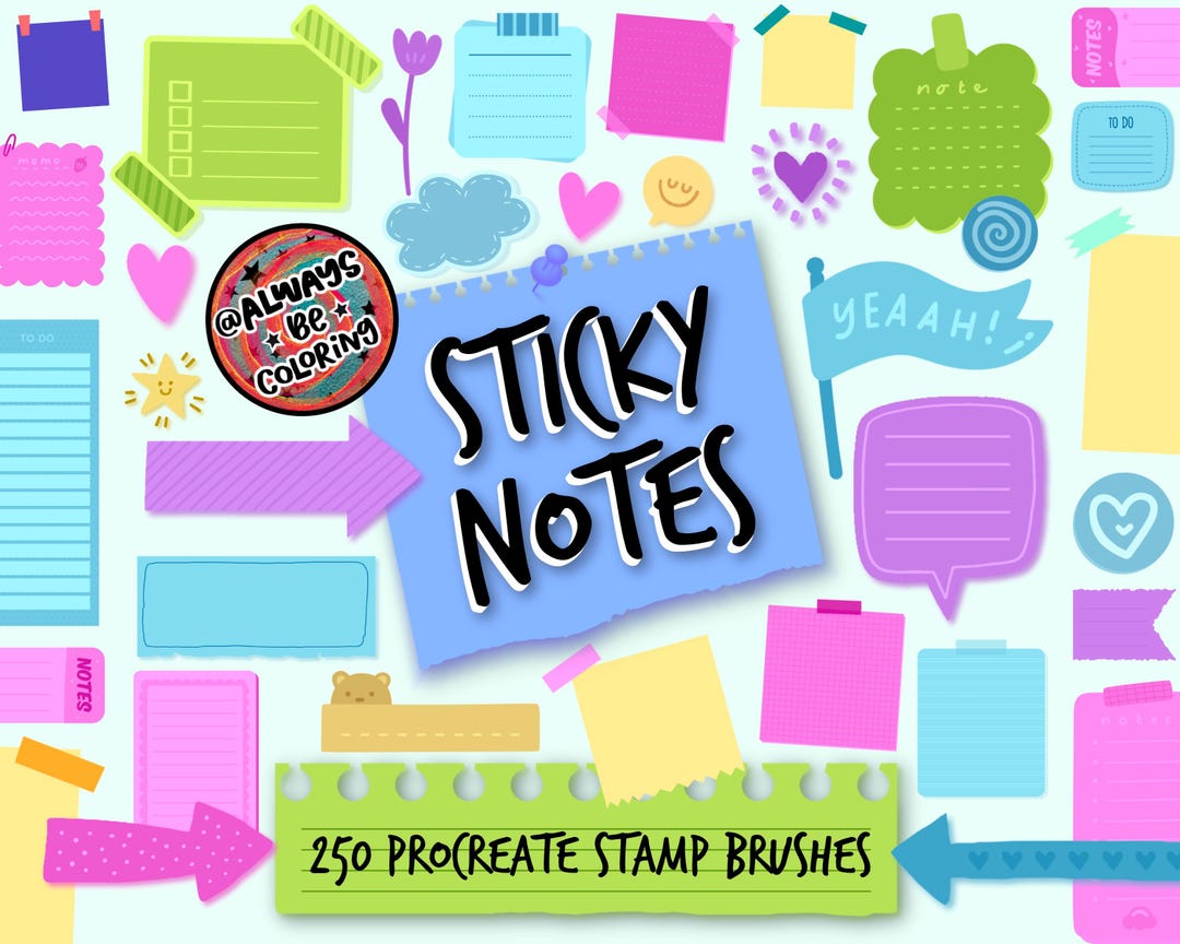 Procreate Notes Template Over 250 Procreate Sticky Notes Stamps, Note Paper, to Do Lists and ...
