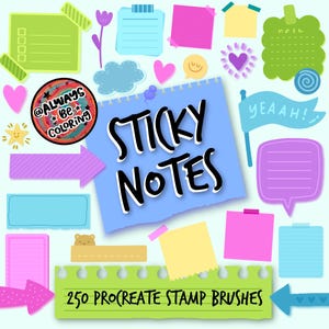 Oltre 250 timbri per note adesive Procreate, carta per appunti, elenchi di cose da fare ed elementi decorativi per Bullet Planner, collage digitali, illustrazioni