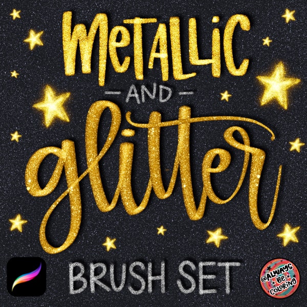 18 Metallic Gold & Glitter Procreate Brushes for Lettering, Illustration! With Free Procreate Color Palette and Rainbow Color Change Brush!