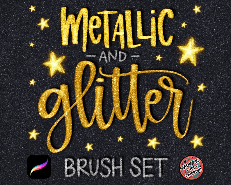 18 Metallic Gold & Glitter Procreate Brushes for Lettering ...