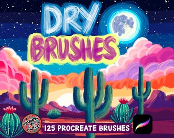 Procreate Dry Texture Brush Set: 125 bokstäver-, skiss-, skuggnings-, tuschpenslar, papperstexturer