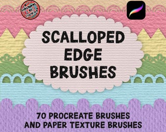 70 Procreate Scalloped Edge Brushes, Paper Textures, Border Brush Set, Digital Illustration, DIY Cards Invitations, plus User Guide Tutorial