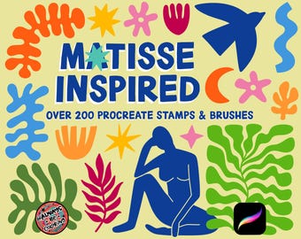 200+ Procreate Brushes & Hand Drawn Stamps with Organic Shapes, Plants, Flowers, Texture Brushes, Seamless Patterns, 3 Color Palettes, Guide
