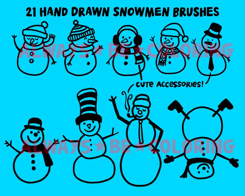 Procreate Christmas Holiday Snowman Set, 21 Procreate Stamp Brushes, 4 ...
