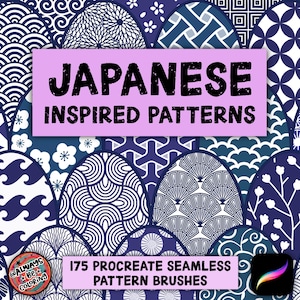 175 Procreate の日本風シームレス パターン ブラシ、Procreate の幾何学模様ブラシ、花柄ブラシ、ファッション & ファブリック パターン ブラシ