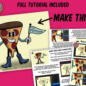 ¡Conjunto de creación de personajes de mascota retro para Procreate! ¡280 sellos para Procreate, 45 pinceles de semitonos, texturas y patrones sin costuras! Caras, cuerpos, brazos, piernas imagen 9