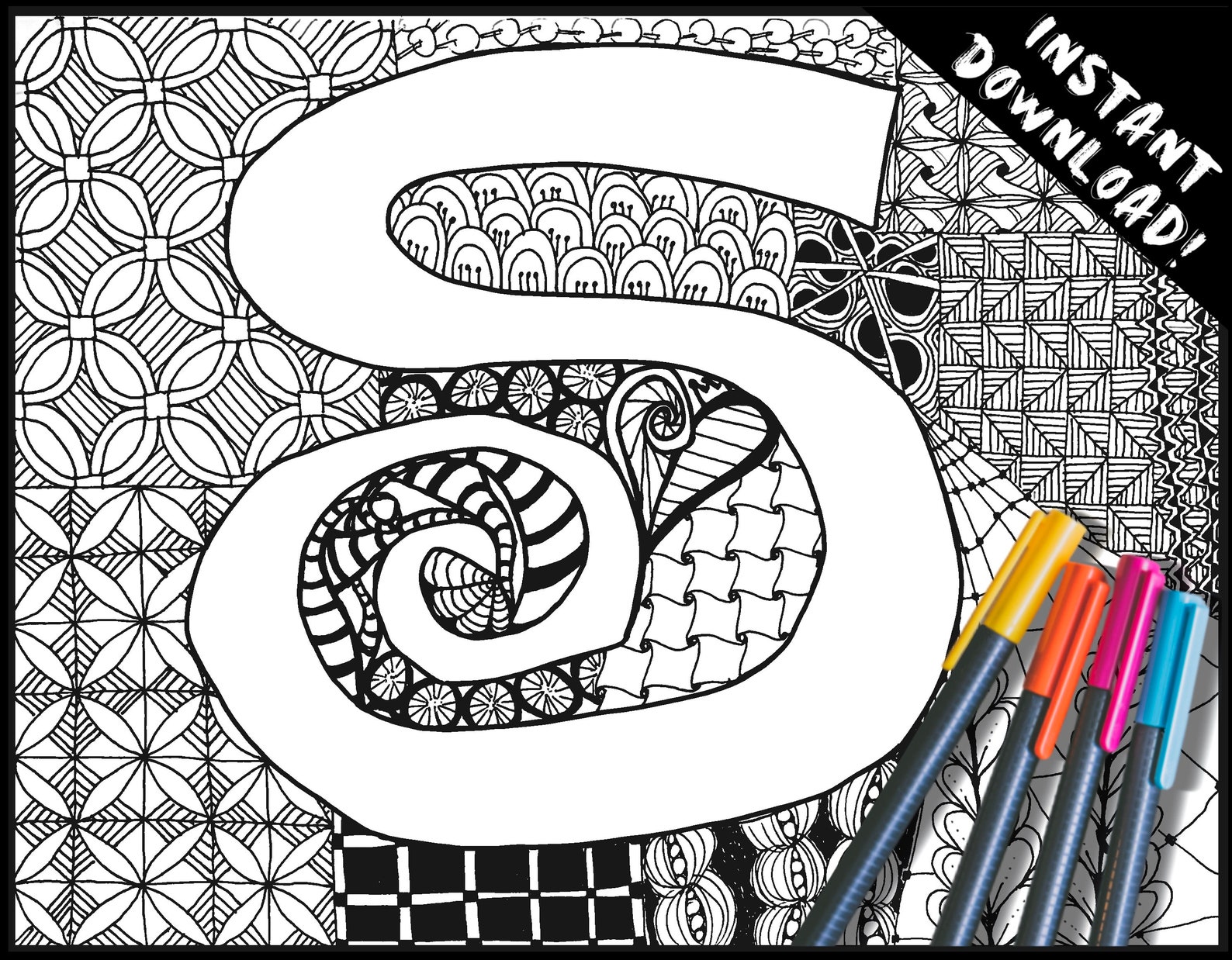 Printable ABC Coloring Book Pages for Adults and Children! Hand Drawn ...