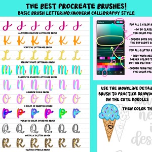 25 Procreate Brushes, 30 Lettering Practice Worksheets for Kids-all ...