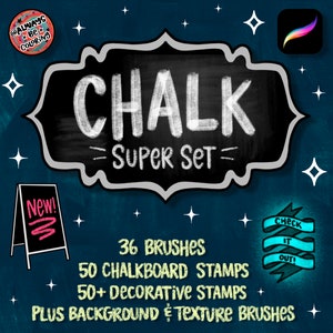 Procreate Chalk Super Set, 150+ Brushes, Chalk Brushes, Chalkboard Stamps, Decorative Stamps, Border Brushes, Texture Brushes, Lettering Art