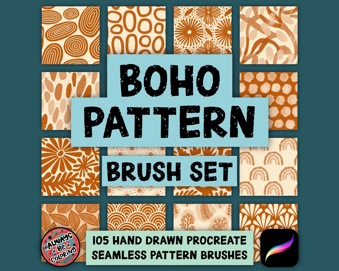 105 Hand Drawn Procreate Boho Seamless Pattern Brushes, Flower ...