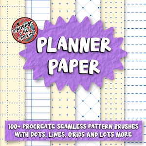 138 pennelli Procreate Planner Paper Seamless Pattern con punti, carta a righe, carta millimetrata, griglie, più 10 pennelli con texture di carta stropicciata