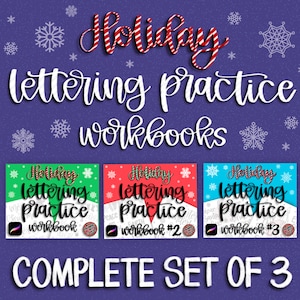 Set van alle 3 Procreate Lettering Practice-werkmappen, 30 werkbladen + 7 penselen, kerstvakantie, Procreate Lettering, kalligrafie, doodles
