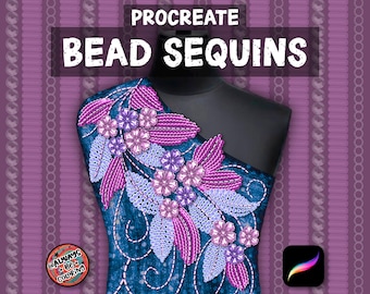 165 Procreate Bead Sequins Metallic Glitter Brushes for Fashion Design & Illustrations, Fabric Textures, Stitches,4 Procreate Color Palettes