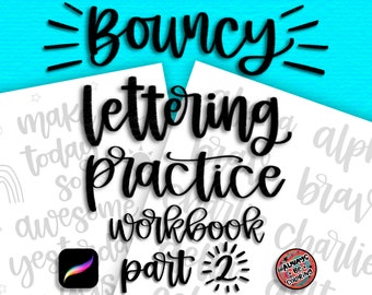 13 Procreate Pinsel, 15 Lettering Praxis Arbeitsblätter, Bouncy Style lernen Procreate Lettering, moderne Kalligraphie, Lettering Workbook, Kunst