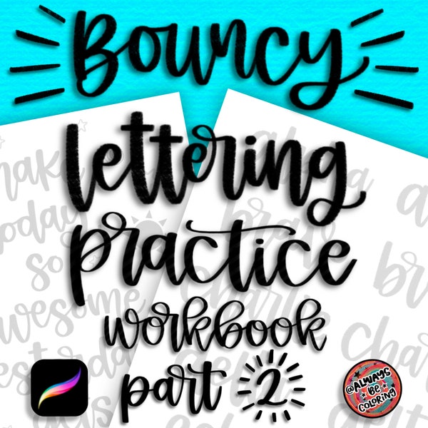 13 Procreate Brushes, 15 Lettering Practice Worksheets, Learn Bouncy Style Procreate Lettering, Modern Calligraphy, Lettering Workbook, art