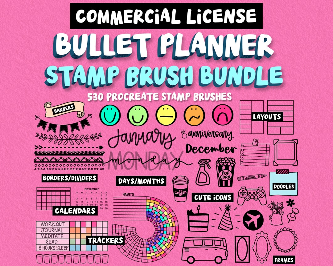 Full Commercial License! Procreate Calendar Planner Journal Stamp Brush ...