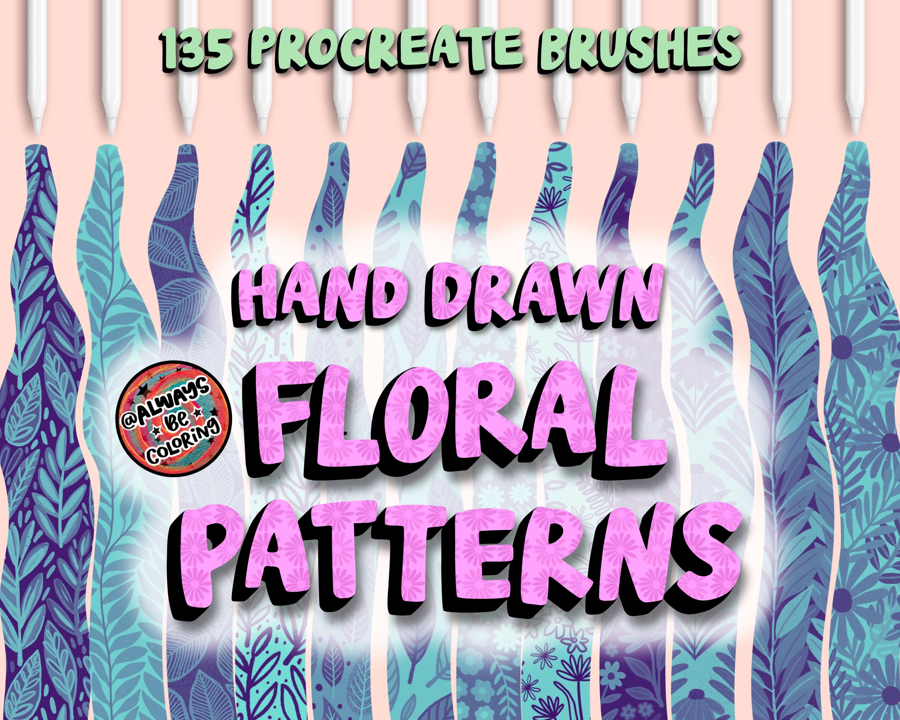 135 Procreate Seamless Floral Pattern Brushes, Hand Drawn Procreate ...